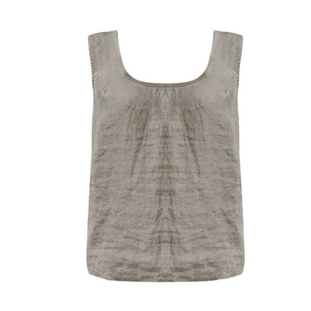 Noarlalf Womens Tops  Women S Large Size Loose Casual Solid Color Sleeveless Top T Camisole Shirts for Women Vest for Women Beige S