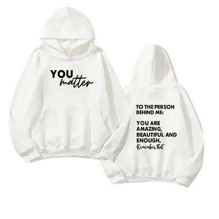 GWAABD Women S Hoodies Solid Basic Letter Loose Hoodie Sweatshirt Long Sleeve Pocket Drop Shoulder Pullovers Top White XXL