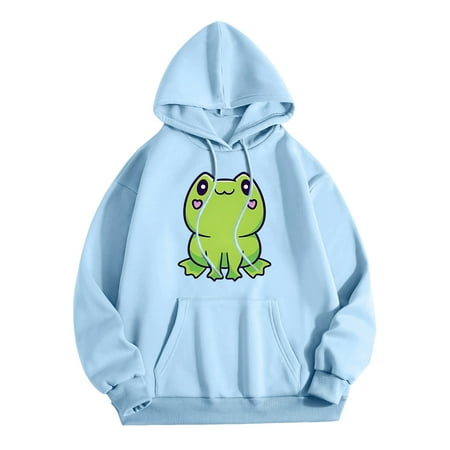 GWAABD Hoodies for Women Autumn Sweatshirt Cute Hoodie Long Sleeve Shirt Pullover with Pockets Light Blue XL