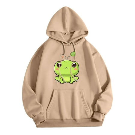 GWAABD Womens Hoodies Autumn Sweatshirt Cute Hoodie Long Sleeve Pullover Hoodie Khaki L