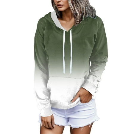 GWAABD Women Hoodies Fashion Sweatshirt Gradient Print Hoodie Long Sleeve Shirt Pullover Autumn Clothes with Pockets Green XXL