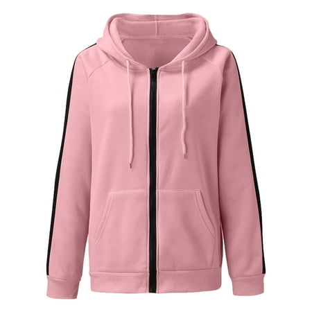 GWAABD Women S Hooded Sweatshirt Solid Color Zip up Jacket Pink Ribbon Cancer Awareness Long Sleeve Hoodie Drawstring Hooded with Pockets Sweatshirt L