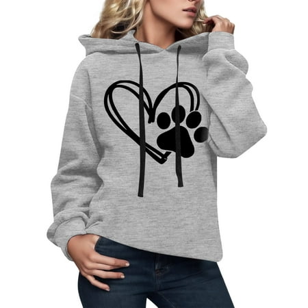 GWAABD Sweatshirt for Women Trendy Love Heart Print Pullover Drawstring Hooded Long Sleeve Hoodies Casual Loose Fit Sweatshirt Grey XXL