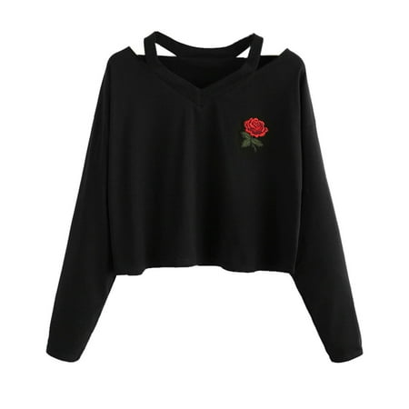 Tiqkatyck Women Summer Tops Clearance  Womens Fashion Long Sleeve Sweatshirt Rose Print Causal Tops Blouse S  Sweatshirt for Women  Tops for Women Tre
