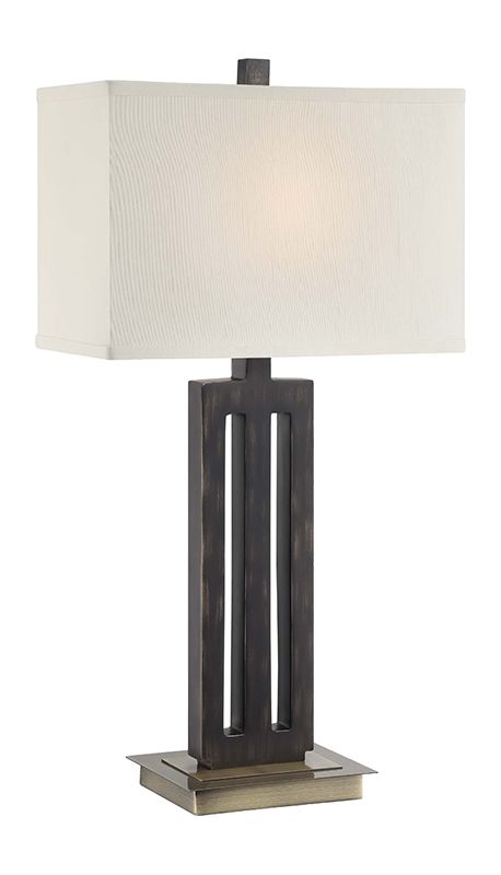 Lite Source Wyman 1 Light Table Lamp - Antique Brass/Dark Bronze, Brown/Off White