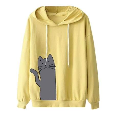 CLZOUD Women S Fashion Hoodies Sweatshirts Color Block Patchwork Pullover Hooded Casual Long Sleeve Drop Shoulder Loose Hoodie Cartoon Animal Print Au