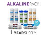 1 Year Alkaline System Replacement Filter Set 10 Filters with 50 GPD Membrane