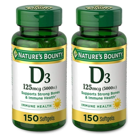 Nature S Bounty Vitamin D3 Vitamin Supplement. Immune System and Bone Support. 5000 IU. 150 Softgels. Pack of 2
