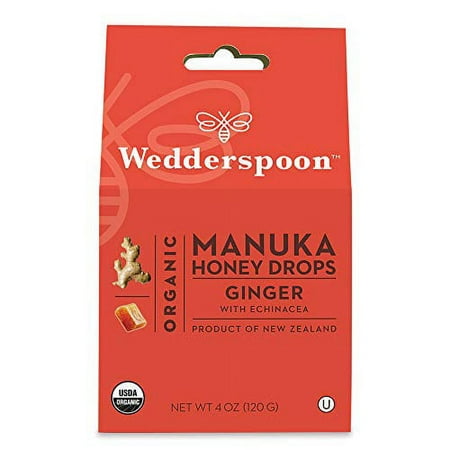 Wedderspoon Organic Manuka Honey Drops  Ginger & Echinacea  4 Oz