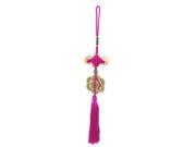 Copper Cash Detail Chinese Knot Tassel Charm Hanging Ornament Fuchsia for Car
