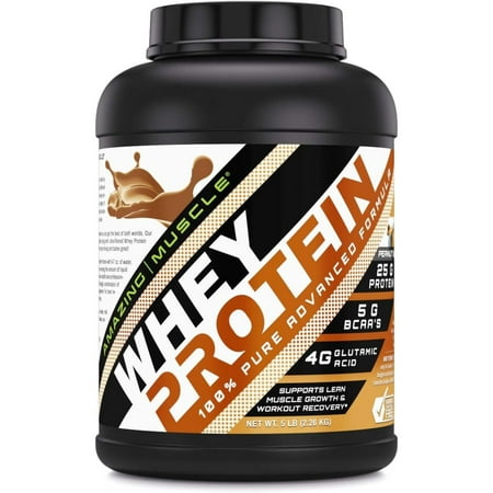 Amazing Muscle 100% Whey Protein Powder * 5 Lbs *Advanced Formula with Whey Protein Isolate as a Primary Ingredient Along with Ultra Filtered Whey Pro