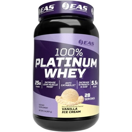 EAS 100% Platinum Whey Protein 3 Ultra-Platinum Whey Proteins Increase Size & Strength 25g Protein  5.5g BCAAs 2 Pound Vanilla Ice Cream