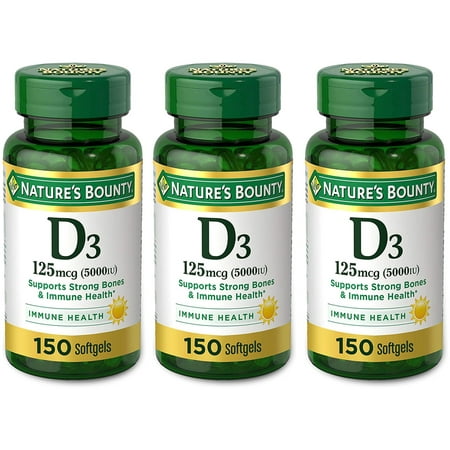 Nature S Bounty Vitamin D3 Vitamin Supplement. Immune System and Bone Support. 5000 IU. 150 Softgels. Pack of 3