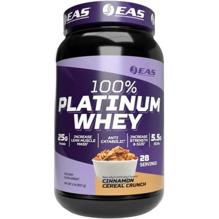 EAS 100% Platinum Whey Protein 3 Ultra-Platinum Whey Proteins Increase Size & Strength 25g Protein  5.5g BCAAs 2 Pound Cinnamon Cereal Crunch