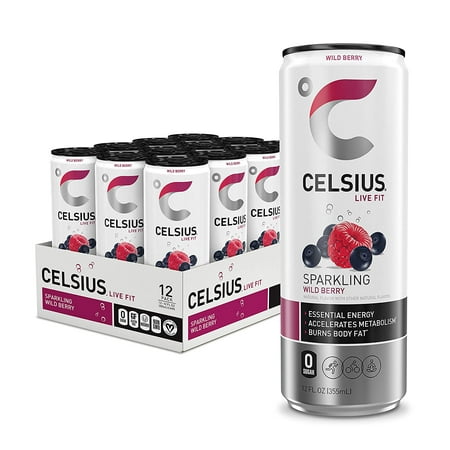 CELSIUS Sparkling Wild Berry  Functional Essential Energy Drink 12 Fl Oz (Pack of 12)
