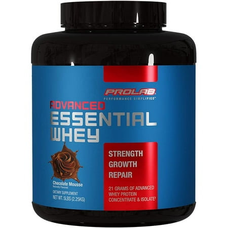 Advanced Essential Whey-Blend of Premium Whey Concentrate and Ultra Pure Whey Isolate Protein - Bcaas & Natural Enzymes (Chocolate Mousse  5 LB)