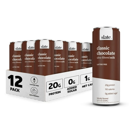 Slate Milk - High Protein Shake  Classic Chocolate  20g Protein  0g Added Sugar  Lactose Free  Keto  All Natural (11 HMPLSoz  12-Pack)