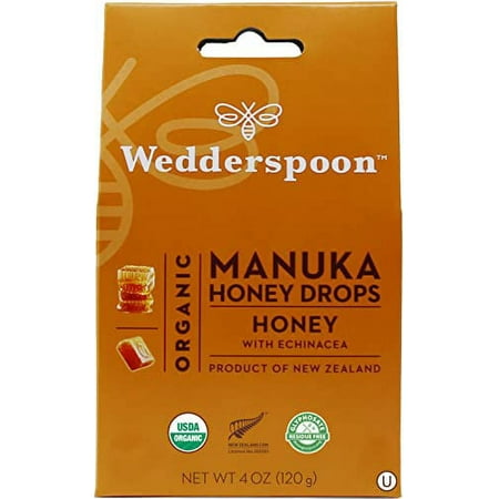 Wedderspoon Organic Manuka Honey Drops  Honey & Echinacea  4 Oz (Pack of 1) | Genuine New Zealand Honey | Perfect Remedy for Dry Throats