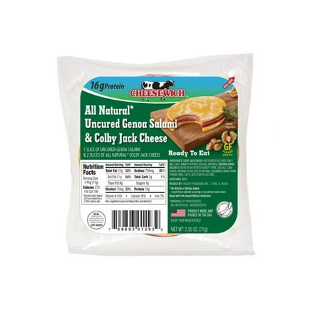 Cheesewich Slices of Genoa Salami Colby Jack Cheese 2.5oz (PACK of 64)