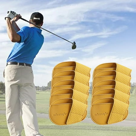 Golf Iron Head Covers Set Protector Durable Lightweight PU Practical Headcover Golf Head Covers for Golf Playing Golfer Outdoor Sport Gift   Yellow La
