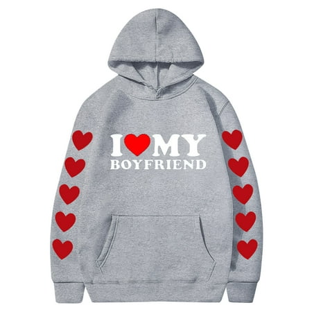Couples Hoodie for Women Men Valentines Holiday  Sweet Love Heart Print Casual Unisex Hooded Sweatshirt Pullover Tops (X-Large  Gray 02)