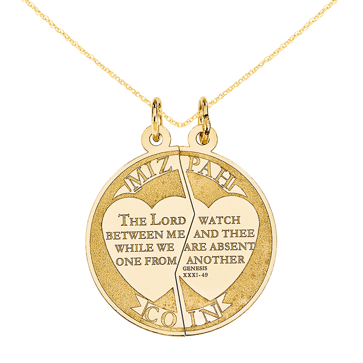 Primal Gold 14 Karat Yellow Gold Mizpah 2-piece Charm with 18-inch Cable Rope Chain