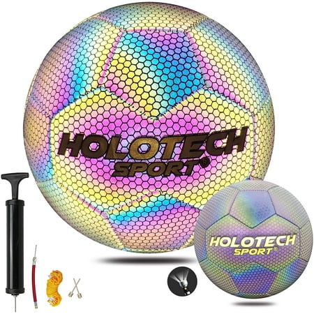 Soccer Ball  Holographic Soccer Ball Size 4 & Size 5  Reflective Glowing Soccer Ball Gift for Boys  Girls  Men Indoor-Outdoor Soccer Training