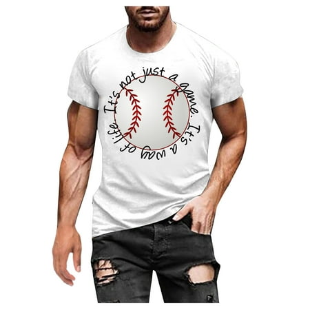 ZXHACSJ Baseball T Shirt Baseball Graphic Cute Tee Tops Men Letter Printed Softball Shirts Short Sleeve Casual Sports Tops White L