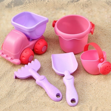 LA TALUS 5Pcs/Set Sand Digging Tools with Small Car Rake Hand-eye Coordination Interactive Hands-on Ability Baby Sand Toys with Bucket Outdoor Supplie