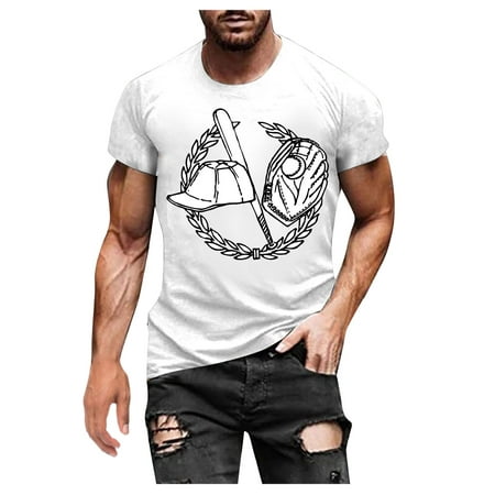 Hanas Men S Baseball T Shirt Baseball Graphic Cute Tee Tops Men Letter Printed Softball Shirts Short Sleeve Casual Sports Tops White L