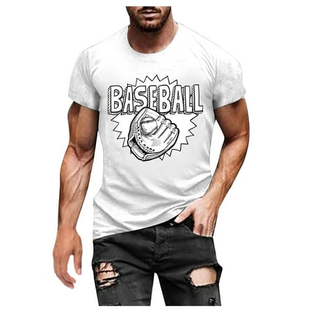 ZXHACSJ Baseball T Shirt Baseball Graphic Cute Tee Tops Men Letter Printed Softball Shirts Short Sleeve Casual Sports Tops White L