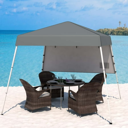 TEXINPRESS 8 X 8 Ft Base/6 X 6 Ft Top Slant Leg Pop up Canopy Shade Tent with Sidewall and Carrying Bag  Gray