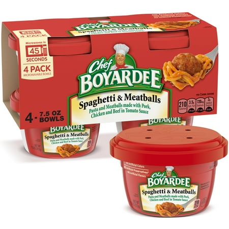 Chef Boyardee Spaghetti & Meatballs  Microwave Meal  7.5 Oz. Bowl 4-Count