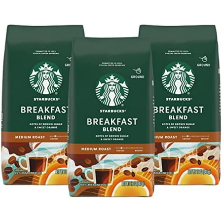 Starbucks Ground Coffee  Breakfast Blend  Medium Roast Coffee  Notes of Brown Sugar & Sweet Orange  Ground 100% Arabica Coffee  12-Ounce Bag (Pack of 