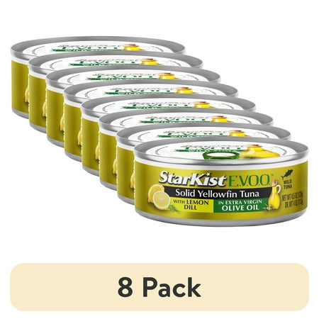 (8 Pack) StarKist E.V.O.O. Solid Yellowfin/Light Tuna in Extra Virgin Olive Oil  Lemon Dill  4.5 Oz Can  Packaging May Vary