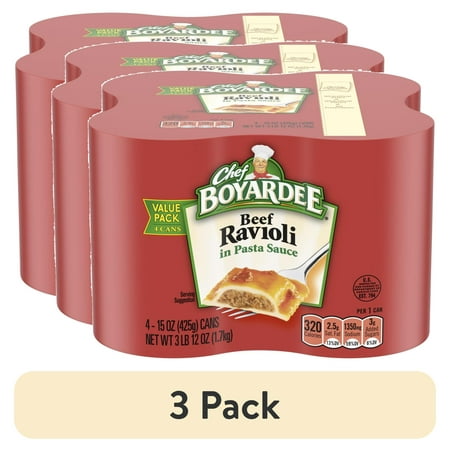 (3 Pack) Chef Boyardee Beef Ravioli in Pasta Sauce  Ready-to-Eat Meal  15 Oz. Can (Pack of 4)