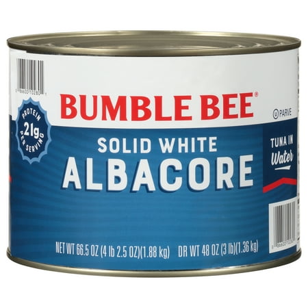 (6 Pack) Bumble Bee Solid White Albacore Tuna in Water  Wild Caught  Gluten Free  22g Protein per Serving  Shelf Stable Can  66.5 Oz