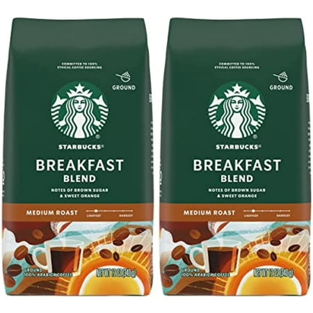 Starbucks Ground Coffee  Breakfast Blend  Medium Roast Coffee  Notes of Brown Sugar & Sweet Orange  Ground 100% Arabica Coffee  12-Ounce Bag (Pack of 