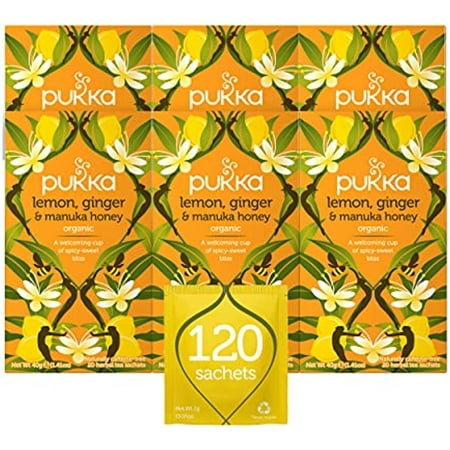Pukka Organic Tea Bags  Lemon  Ginger & Manuka Honey Herbal Tea  Perfect for Everyday Wellness  20 Count (Pack of 6) 120 Tea Bags
