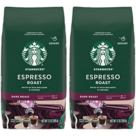 Starbucks Ground Coffee  Espresso Roast  Dark Roast Coffee with Notes of Rich Molasses & Caramel  Ground 100% Arabica Coffee  12-Ounce Bag (Pack of 2)
