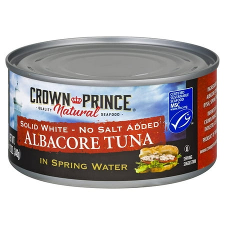 Crown Prince Natural Solid White Albacore Tuna in Spring Water  No Salt Added  12-Ounce Cans (Pack of 12)