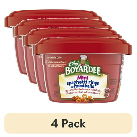 (4 Pack) Chef Boyardee Mini-Bites Spaghetti Rings & Meatballs  7.5 Oz.