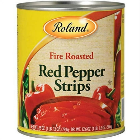 Roland Foods Fire Roasted Red Peppers  Strips  Specialty Imported Food  28-Ounce Can ( Count of 4 )