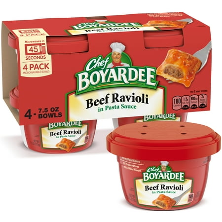 Chef Boyardee Beef Ravioli in Pasta Sauce  Microwavable Meal  7.5 Oz. Bowl  4-Count