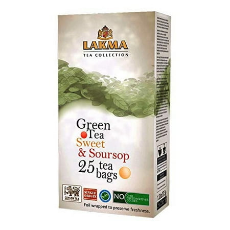 Lakma Fruity Collection Sweet & Soursop Green Tea - 25 Tea Bags (Gmo Free  Gluten Free  Dairy Free  Sugar Free & 100% Natural)