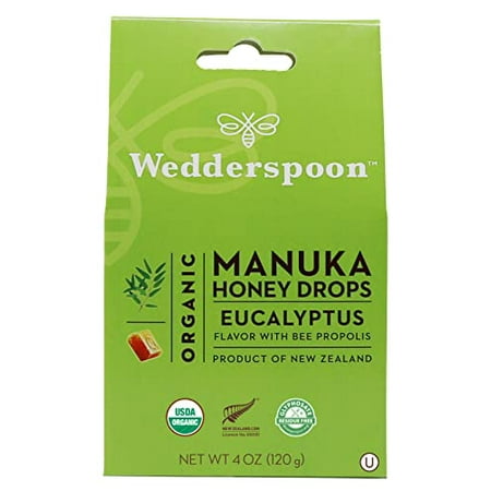 Wedderspoon Organic Manuka Honey Drops  Eucalyptus & Bee Propolis  20 Count (Pack of 1)| Genuine New Zealand Honey | Perfect Remedy for Dry Throats Eu
