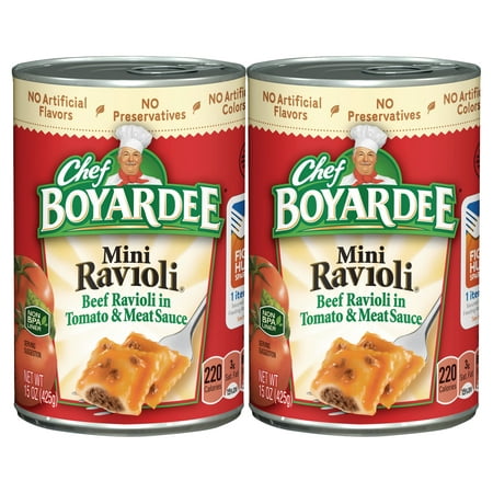 (2 Pack) Chef Boyardee Mini Ravioli  Beef Ravioli in Pasta Sauce  Ready-to-Eat Meal  15 Oz. Can (Pack of 4)