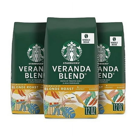 Starbucks Whole Bean Coffeeâ€”Starbucks Blonde Roast Coffeeâ€”Veranda Blendâ€”100% Arabicaâ€”3 Bags (12 Oz Each)