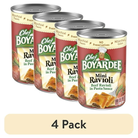 (4 Pack) Chef Boyardee Mini Ravioli  Beef Ravioli in Pasta Sauce  Ready-to-Eat Meal  40 Oz. Can
