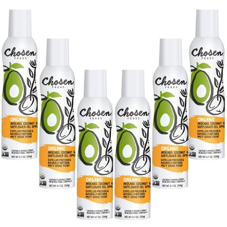 Chosen Foods Organic Avocado  Coconut and Safflower Oil Spray 4.7 Oz.  Non-GMO  490F Smoke Point  Propellant-Free  Air Pressure Only for High-Heat Coo